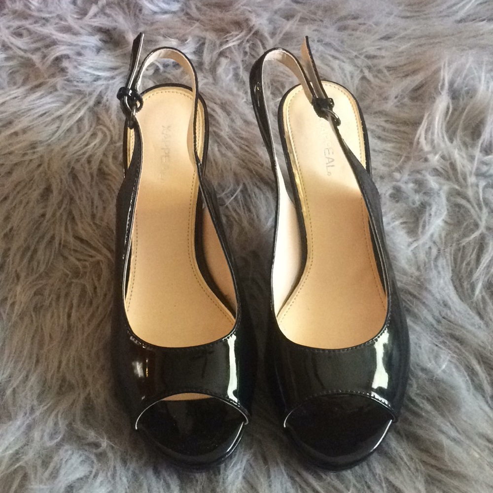 Peep toe sling back patent black heels X-APPEAL